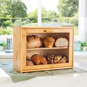 img 3 attached to 🍞 Rustic Double Layer Bamboo Bread Box - Laura’s Green Kitchen Large Wooden Box Bread Storage for Kitchen Counter - Farmhouse Style Bread Bin with Window - Dimensions: 15.8" L x 6.8" W x 12.2" H Inches