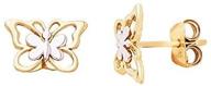 🦋 solid 14k gold two tone yellow & white double butterfly push-back stud earrings - ideal for baby, girls, women, and teens logo