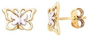 img 1 attached to 🦋 Solid 14k Gold Two Tone Yellow & White Double Butterfly Push-back Stud Earrings - Ideal for Baby, Girls, Women, and Teens