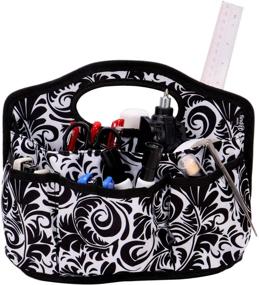 img 3 attached to 🎒 Canvas Find-It Supply Caddy with 6 Pockets, 6 Compartments, and 10 Storage Loops in Black/White (FT07418)