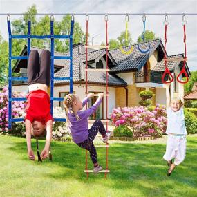 img 2 attached to 65FT AMCCM Ninja Warrior Obstacle Course for Kids - Complete Slackline Kit with 15 Sturdy Attachments: Obstacle Net, Swing, Monkey Bar - Perfect Ninja Course for Kids Outdoors