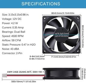 img 3 attached to High Speed Big Airflow 8cm 80mm x 80mm x 25mm DC Cooling Fan - GDSTIME 4500RPM, Dual Ball Bearing, 12V, Brushless