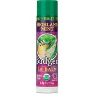 💄 badger - highland mint classic lip balm with organic aloe, extra virgin olive oil, beeswax & essential oils - certified organic, natural, moisturizing lip balm - 0.15 oz stick logo