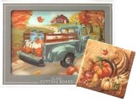 harvest pumpkin truck decorative glass kitchen cutting board: autumn country theme (blue truck) логотип