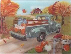 img 3 attached to Harvest Pumpkin Truck Decorative Glass Kitchen Cutting Board: Autumn Country Theme (Blue Truck)