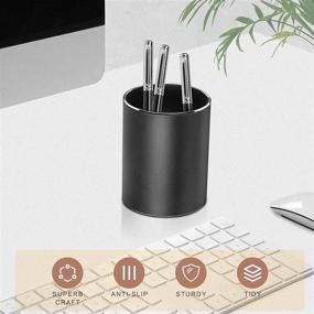 img 2 attached to 🖋️ Vaydeer Metal Pen Holder & Desktop Organizer | Round Aluminum Storage Box for Office, School, Home & Kids | 3.9×3.1 inch | Black