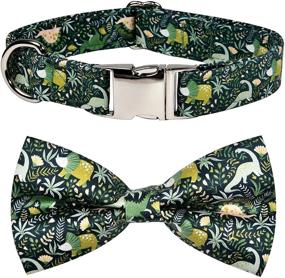 img 4 attached to 🦖 JIUJIA Jungle Dinosaur Dog Bow Tie: Stylish, Detachable Bowtie & Adjustable Collar for Small, Medium & Large Dogs (L, 14-21inch)