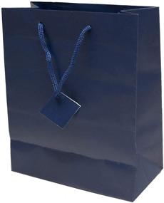 img 1 attached to 🛍️ Bundle of 10 Count Novel Box® Navy Blue Matte Laminated Euro Tote Paper Gift Bags 8"X4"X10" + NB Cleaning Cloth