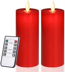 img 4 attached to 🕯️ Only-us Red Flameless Candles Set of 2 - Flickering LED Candles with Remote Control Timers for Home, Party, Wedding, Christmas - Dimmable Pillar Candles 5 inch Flat Top