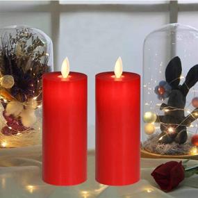 img 3 attached to 🕯️ Only-us Red Flameless Candles Set of 2 - Flickering LED Candles with Remote Control Timers for Home, Party, Wedding, Christmas - Dimmable Pillar Candles 5 inch Flat Top