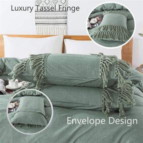 img 3 attached to 🌿 Softta Boho Bedding Tassel Duvet Cover Fringed Queen 3 Pcs, 100% Washed Cotton, Teen Baby Vintage and Elegant Ruffle Duvet Covers in Green