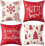 🎄 dreamcountry christmas linen pillow covers 18x18 inches – holiday cases for couch, sofa, car, home decorations and farmhouse style set of 4 winter throw pillow covers logo