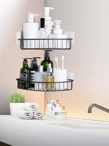 img 1 attached to 🛁 JARLINK 2-Pack Corner Shower Caddy with 8 Adhesives, No Drill Installation, SUS304 Stainless Steel Wall Mounted Bathroom Shower Shelf, Hanging Storage Rack for Toilet Dorm Kitchen, Brown