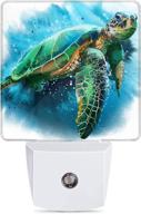 🐢 energy efficient white led nightlight with big watercolor sea turtle design - dusk to dawn smart sensor plug-in night light for bedroom, bathroom, kitchen, hallway, stairs, decor, desk lamp логотип