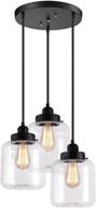 luolax 3-light black chandelier pendant with glass globe - modern polished ceiling fixture for kitchen island, dining room, entrance, cafe - e26 bulb sockets logo