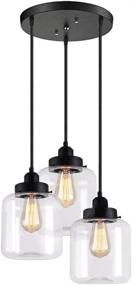 img 2 attached to LUOLAX 3-Light Black Chandelier Pendant with Glass Globe - Modern Polished Ceiling Fixture for Kitchen Island, Dining Room, Entrance, Cafe - E26 Bulb Sockets