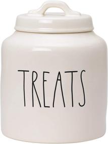 img 4 attached to Rae Dunn Ceramic Cookie Jar with Lid: Dog Biscuit Kitchen Canister, Hand-Lettered 'Treats' Snack Jar