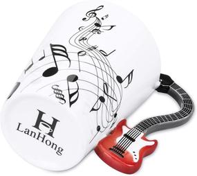 img 1 attached to 🎸 LanHong Musical Notes Design Guitar Coffee Mug - 13.5 oz Ceramic Music Cup Gift (Red)