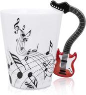 🎸 lanhong musical notes design guitar coffee mug - 13.5 oz ceramic music cup gift (red) logo