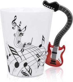 img 4 attached to 🎸 LanHong Musical Notes Design Guitar Coffee Mug - 13.5 oz Ceramic Music Cup Gift (Red)