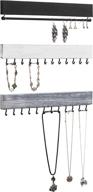 🪚 rustic monochrome wood and gold tone metal wall jewelry organizer - 3-piece set with 24 hook necklace and bracelet storage rack, including hanging earring bar логотип