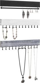 img 4 attached to 🪚 Rustic Monochrome Wood and Gold Tone Metal Wall Jewelry Organizer - 3-Piece Set with 24 Hook Necklace and Bracelet Storage Rack, Including Hanging Earring Bar