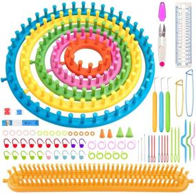 img 4 attached to Knitting Looms Set with Tool Marker Kit - 6 Size Plastic Round Long Knitting Looms Set for Scraf Hat Maker Craft Knit, Complete with Knitting Needle and Hook - Ideal for Knitting Hat, Bags, Scarf, Shawl, Sweater, Sock