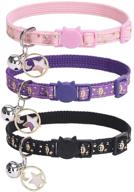 🌙 3 pack moon pattern cat collars with bell - safety breakaway, adjustable & luminous - charming kitten collars with star pendant - glow in the dark logo