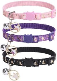 img 4 attached to 🌙 3 Pack Moon Pattern Cat Collars with Bell - Safety Breakaway, Adjustable & Luminous - Charming Kitten Collars with Star Pendant - Glow in The Dark