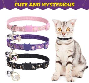 img 2 attached to 🌙 3 Pack Moon Pattern Cat Collars with Bell - Safety Breakaway, Adjustable & Luminous - Charming Kitten Collars with Star Pendant - Glow in The Dark