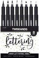 twohands hand lettering pens, calligraphy markers, brush pens, black, 8 sizes for beginners writing, modern calligraphy, art drawings, watercolor illustrations, journaling, 21236 logo