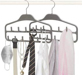 img 4 attached to 👔 2-Pack ROSOS Non Slip Belt Hanger Holder Organizer with 360° Swivel Hooks - Sturdy Tie Hanger for Closet Storage - Ideal for Belts, Ties, Tank Tops, Scarves, and Masks - Grey