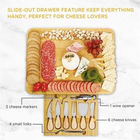 img 3 attached to 🧀 IPOW Bamboo Cheese Board and Knife Set - Premium Charcuterie Cheese Platter Cutting Board for Cheese Lovers, Ideal for Family Gatherings and Special Occasions - Unique Gift for Wedding Registry, Housewarming, Anniversary, and Birthday