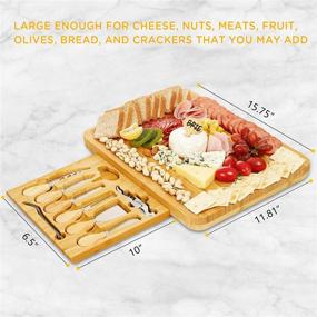 img 2 attached to 🧀 IPOW Bamboo Cheese Board and Knife Set - Premium Charcuterie Cheese Platter Cutting Board for Cheese Lovers, Ideal for Family Gatherings and Special Occasions - Unique Gift for Wedding Registry, Housewarming, Anniversary, and Birthday