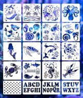 🎨 versatile 20pcs painting stencils set: sea ocean creatures, american flag star & alphabet letters templates for diy crafts on wood, floor, wall - reusable plastic drawing stencils perfect for scrapbooking & painting logo