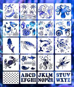 img 4 attached to 🎨 Versatile 20Pcs Painting Stencils Set: Sea Ocean Creatures, American Flag Star & Alphabet Letters Templates for DIY Crafts on Wood, Floor, Wall - Reusable Plastic Drawing Stencils Perfect for Scrapbooking & Painting