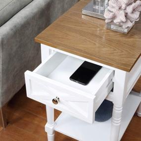 img 1 attached to 💡 Convenience Concepts Country Oxford End Table: Stylish Driftwood/White Design with Built-in Charging Station