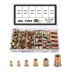 img 4 attached to 🔩 SG TZH 160Pcs Zinc Plated Carbon Steel Flat Head Rivnut Assortment Threaded Insert Nuts Kit #8-32UNC #10-24UNC 1/4&#34;-20UNC 5/16&#34;-18UNC 3/8&#34;-16UNC 1/2&#34;-13UNC