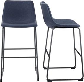 img 1 attached to 🪑 Walker Edison Douglas Urban Industrial Faux Leather Armless Bar Chairs, Set of 2, in Navy Blue