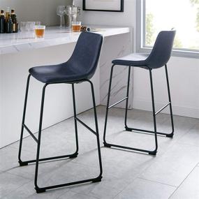 img 3 attached to 🪑 Walker Edison Douglas Urban Industrial Faux Leather Armless Bar Chairs, Set of 2, in Navy Blue