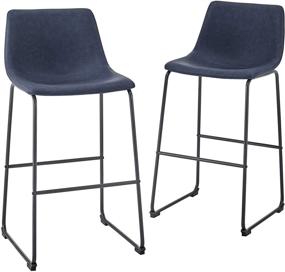 img 2 attached to 🪑 Walker Edison Douglas Urban Industrial Faux Leather Armless Bar Chairs, Set of 2, in Navy Blue