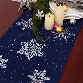 img 1 attached to 🎄 Navy Blue Embroidered Snowflakes Table Runner - Ideal for Christmas Holidays, 14 × 89 Inches