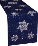 🎄 navy blue embroidered snowflakes table runner - ideal for christmas holidays, 14 × 89 inches logo