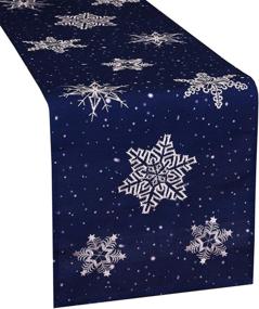 img 4 attached to 🎄 Navy Blue Embroidered Snowflakes Table Runner - Ideal for Christmas Holidays, 14 × 89 Inches