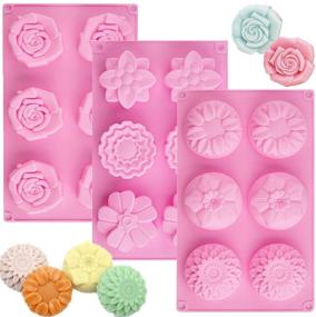 img 4 attached to 🌸 3 Silicone Flower Soap Molds - Ocmoiy Soap Making Molds with 7 Elegant Patterns: Including Sunflower and Rose (Pink)