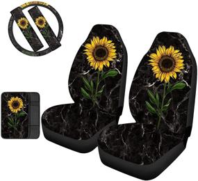 img 4 attached to 🌻 HUGS IDEA Marble Sunflowers Automotive Seat Covers: Universal Fit + Steering Wheel Cover + Armrest Cushion + Safety Straps – Enhance Your Vehicle's Style and Comfort