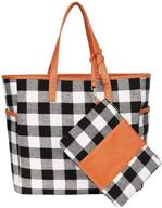 👜 monoblanks women buffalo plaid check tote set: stylish working bag with matching wristlet - perfect gift for women logo