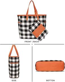 img 3 attached to 👜 MONOBLANKS Women Buffalo Plaid Check Tote Set: Stylish Working Bag with Matching Wristlet - Perfect Gift for Women