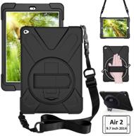 zenrich ipad air 2 case (2014 release) - heavy duty 9.7 inch carrying protective case with 360 degree rotatable kickstand, hand strap, and shoulder strap for kids a1566 a1567 logo