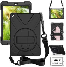 img 4 attached to ZenRich iPad Air 2 Case (2014 Release) - Heavy Duty 9.7 inch Carrying Protective Case with 360 Degree Rotatable Kickstand, Hand Strap, and Shoulder Strap for Kids A1566 A1567